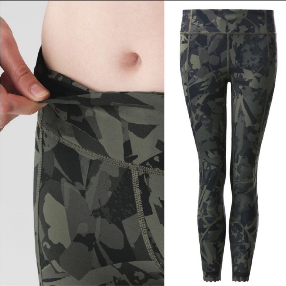 Lululemon Tight Stuff Scalloped Hem Army Fatigue Green Black Camo Leggings sz 6 - Picture 3 of 13